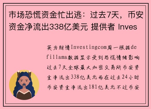 市场恐慌资金忙出逃：过去7天，币安资金净流出338亿美元 提供者 Investingcom