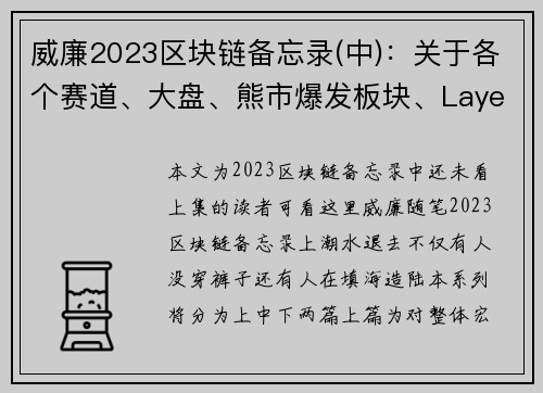 威廉2023区块链备忘录(中)：关于各个赛道、大盘、熊市爆发板块、Layer2？